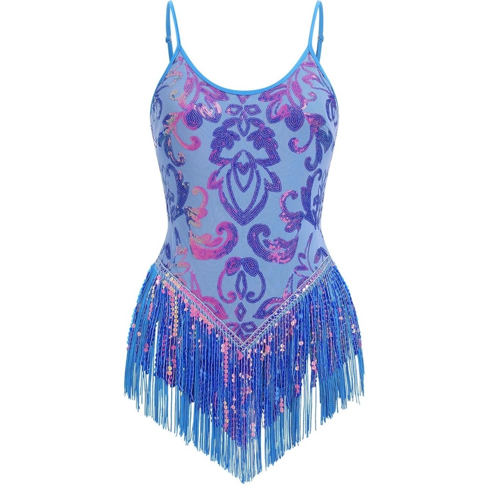 NWOT Sequin Fringe Bodysuit Sparkly Tassel Dance Rave Costume XS